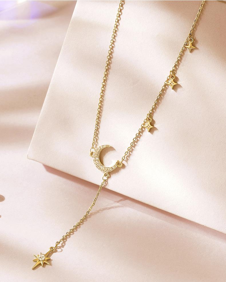 Moonlight Dance Round Cut Plated 14K Gold Necklace