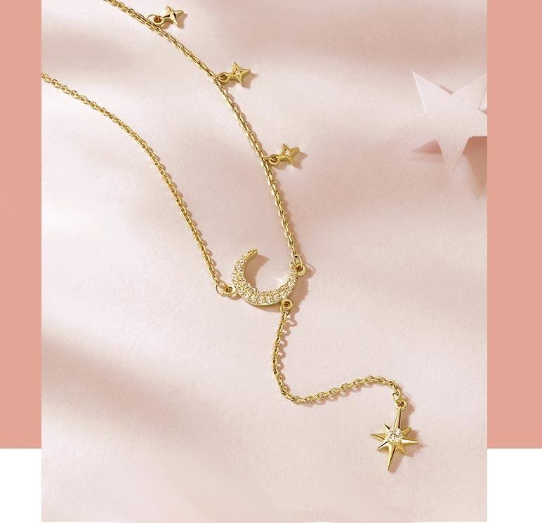 Moonlight Dance Round Cut Plated 14K Gold Necklace
