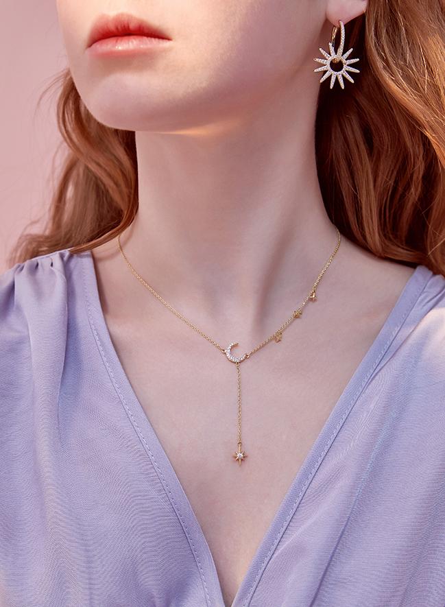 Moonlight Dance Round Cut Plated 14K Gold Necklace