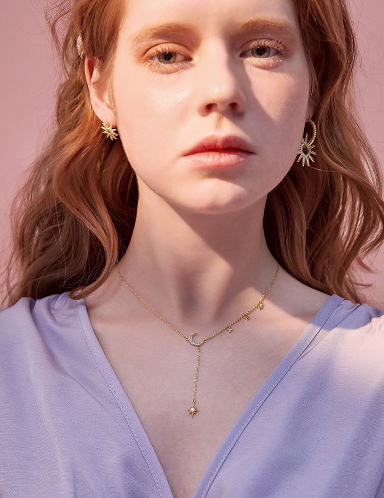 Moonlight Dance Round Cut Plated 14K Gold Necklace