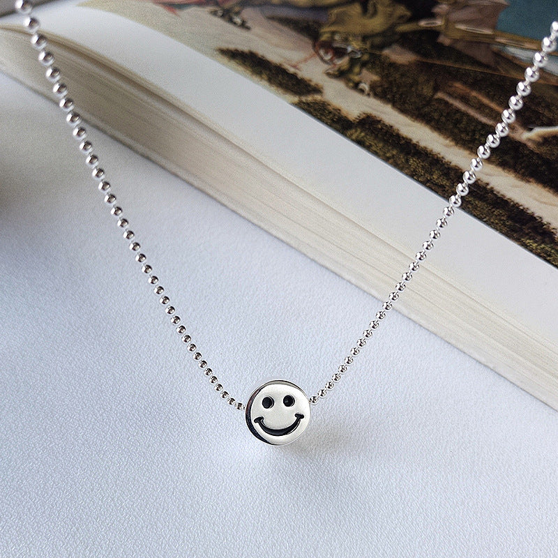 Cartoon Smiley Bead Sterling Silver Necklace