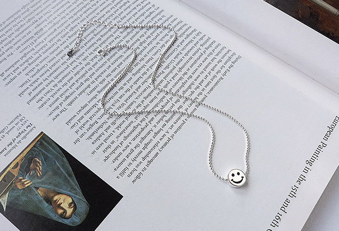 Cartoon Smiley Bead Sterling Silver Necklace