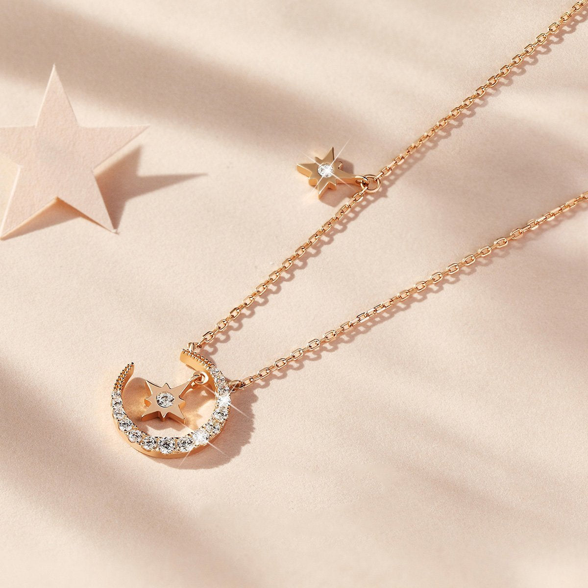 Starry Moon Fairy Round Cut Plated 14K Rose Gold Necklace