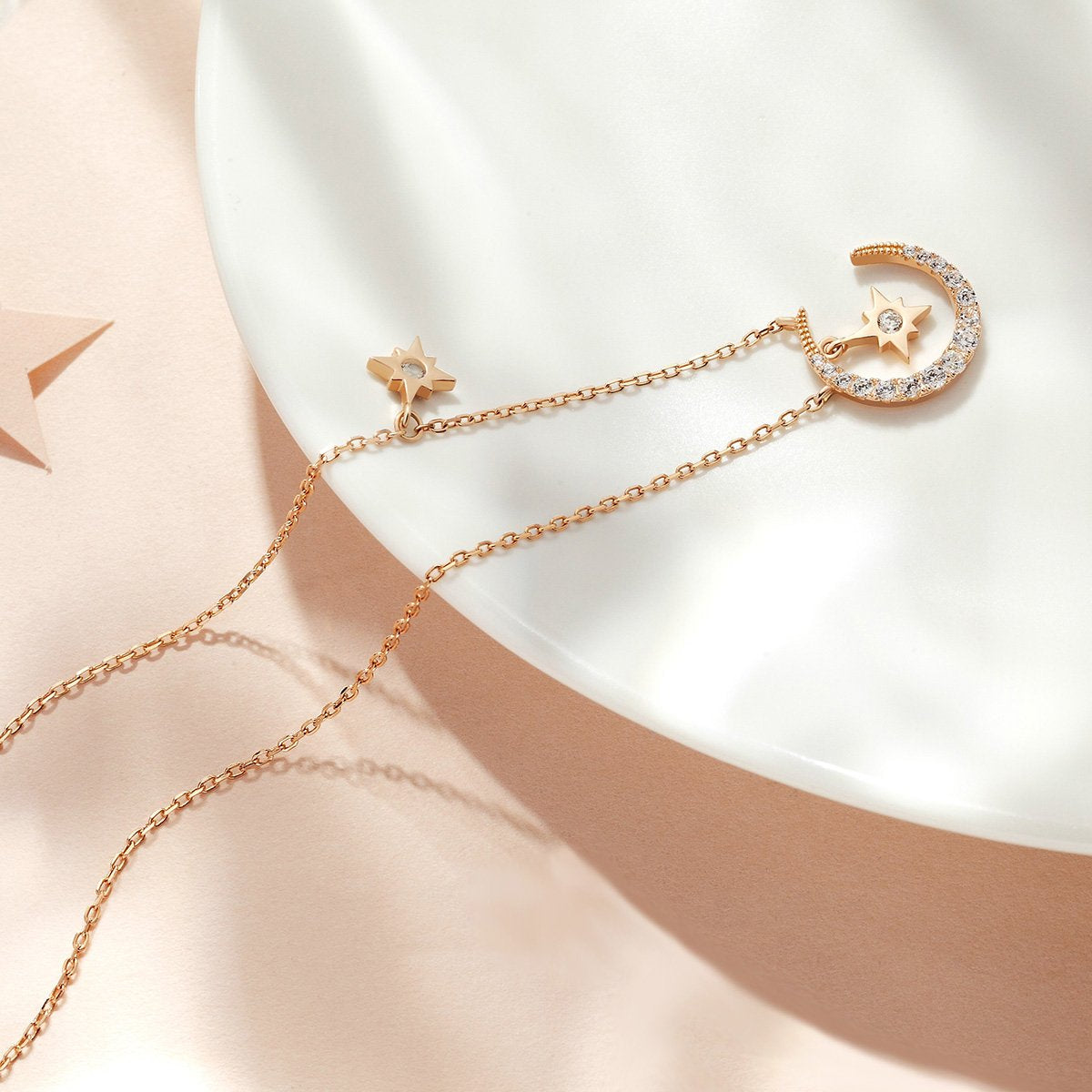 Starry Moon Fairy Round Cut Plated 14K Rose Gold Necklace