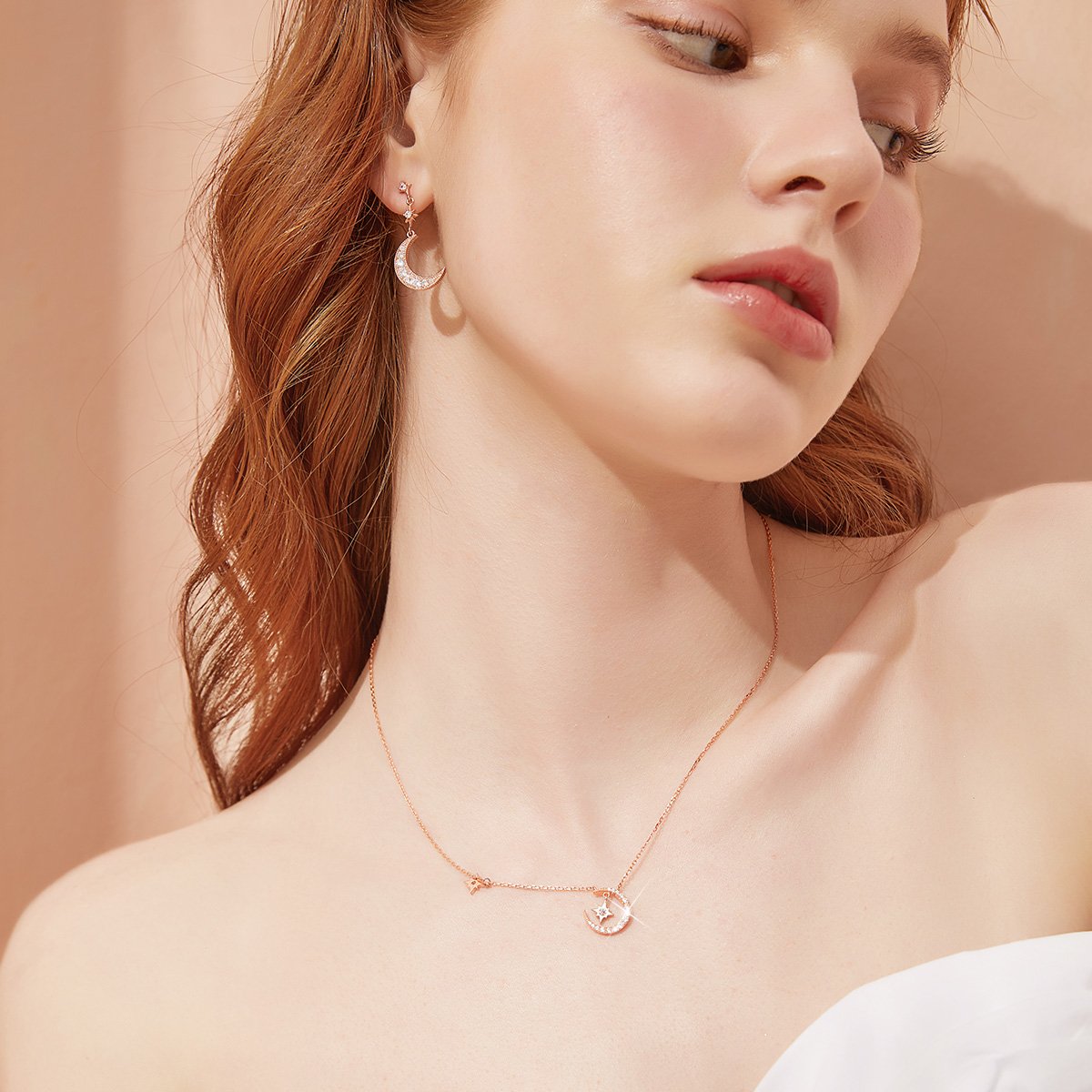 Starry Moon Fairy Round Cut Plated 14K Rose Gold Necklace