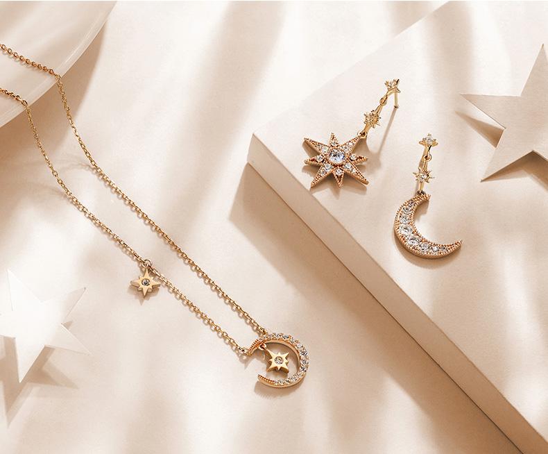 Starry Moon Fairy Round Cut Plated 14K Rose Gold Necklace