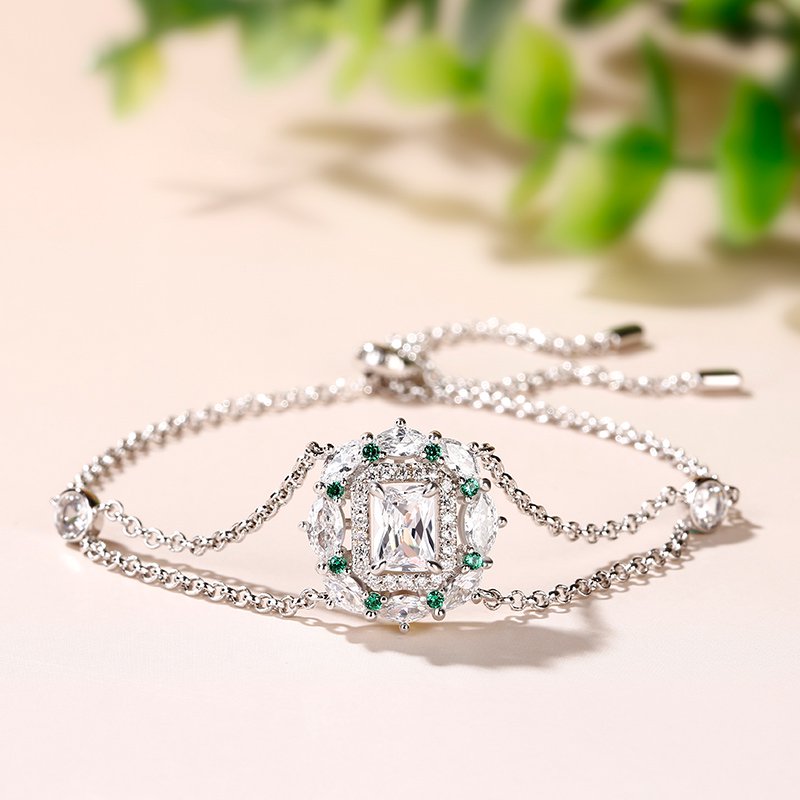 Cinderella Halo Radiant Cut Sterling Silver Bracelet-JE-Juri Elle