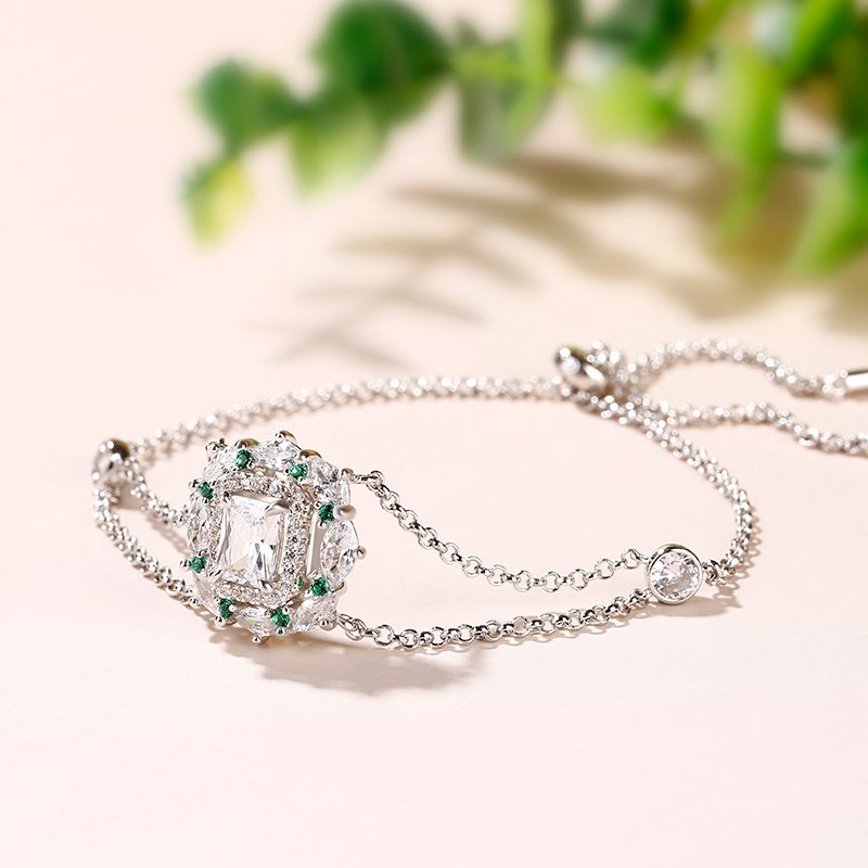 Cinderella Halo Radiant Cut Sterling Silver Bracelet-JE-Juri Elle