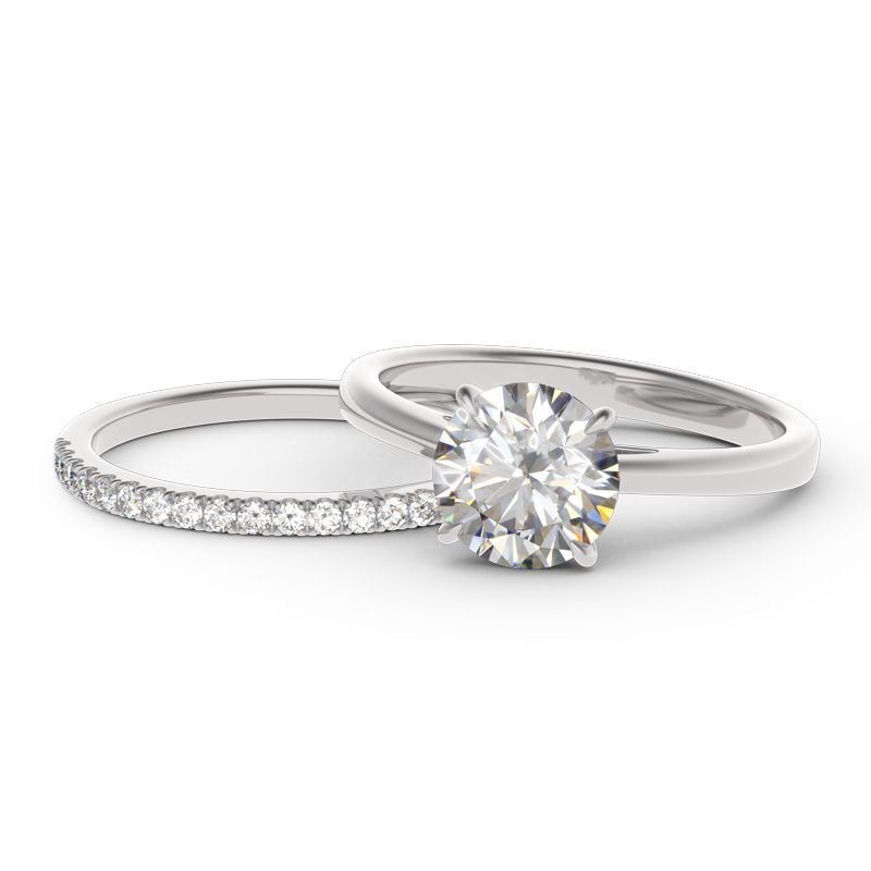 Classic Round Cut Sterling Silver Ring Set