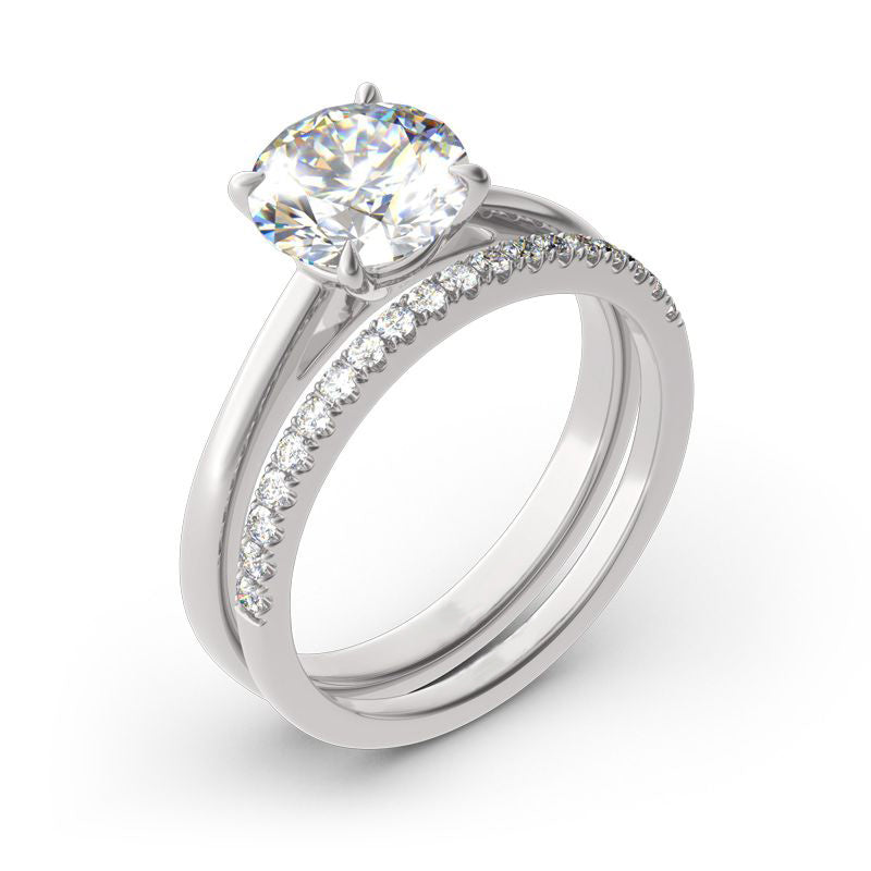 Classic Round Cut Sterling Silver Ring Set