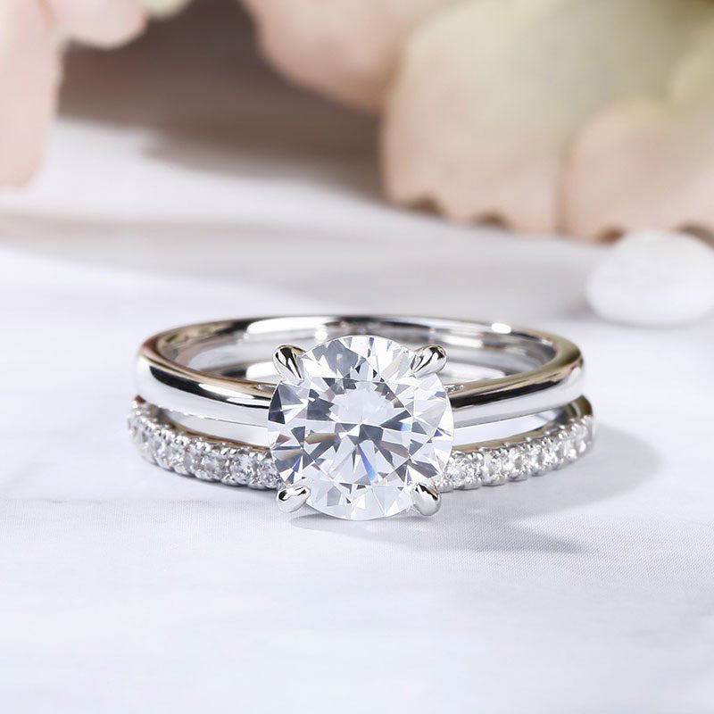 Classic Round Cut Sterling Silver Ring Set