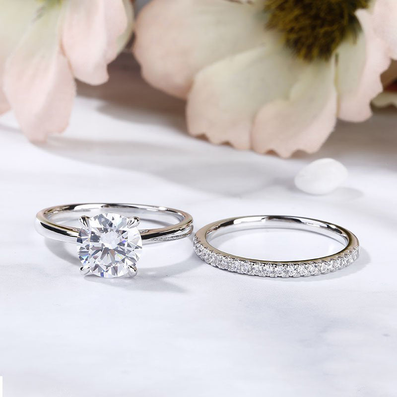 Classic Round Cut Sterling Silver Ring Set