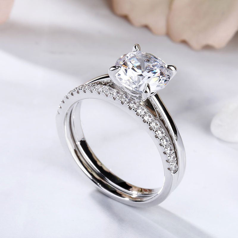 Classic Round Cut Sterling Silver Ring Set