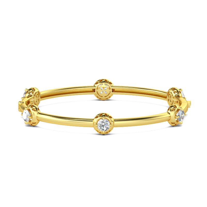 Sparkling Yellow Gold Tone Sterling Silver Station Bangle-JE-Juri Elle