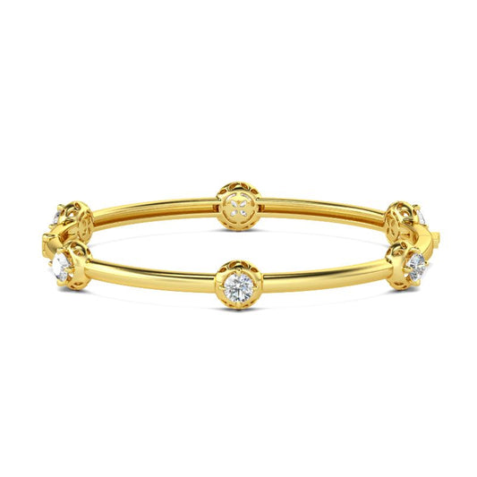 Sparkling Yellow Gold Tone Sterling Silver Station Bangle-JE-Juri Elle