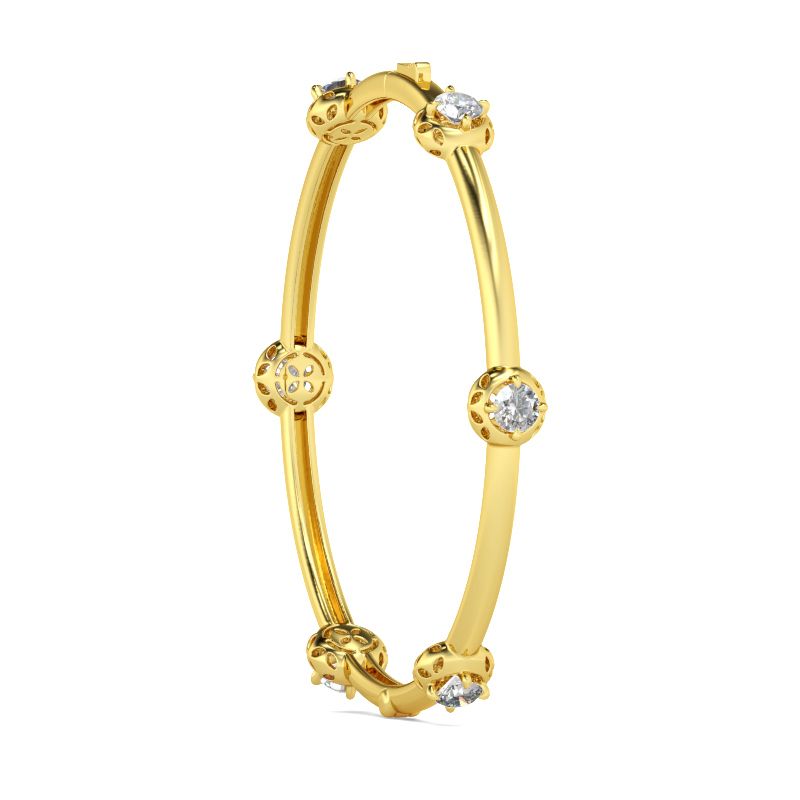 Sparkling Yellow Gold Tone Sterling Silver Station Bangle-JE-Juri Elle