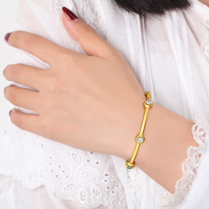 Sparkling Yellow Gold Tone Sterling Silver Station Bangle-JE-Juri Elle