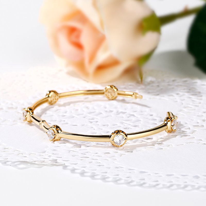 Sparkling Yellow Gold Tone Sterling Silver Station Bangle-JE-Juri Elle