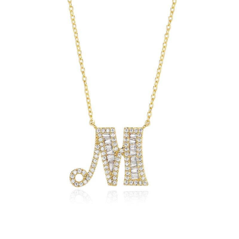 Letter Round Cut Sterling Silver Necklace