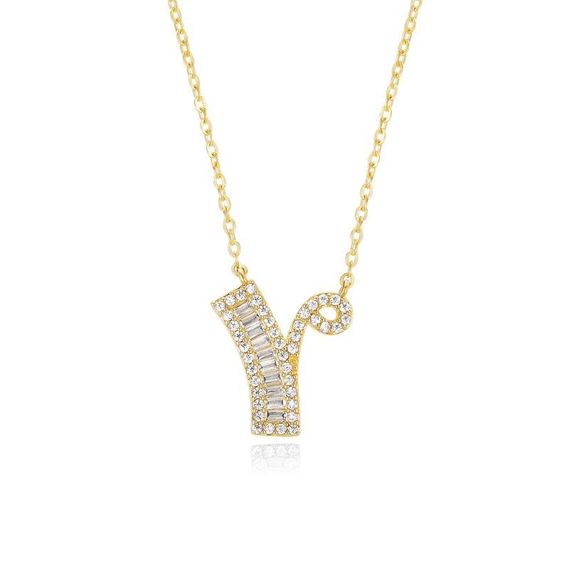 Letter Round Cut Sterling Silver Necklace
