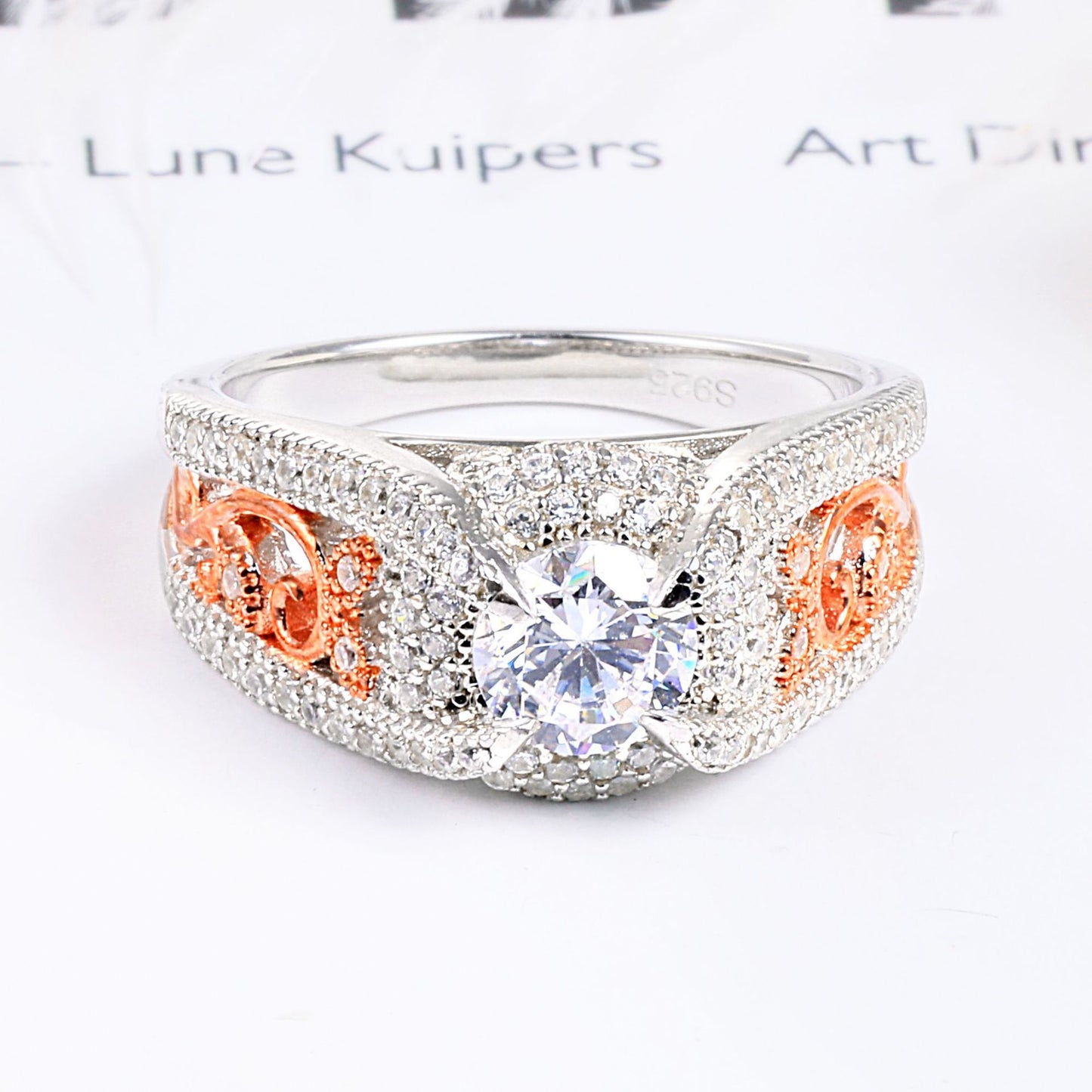 Hollow Leaf Round Cut Sterling Silver Ring