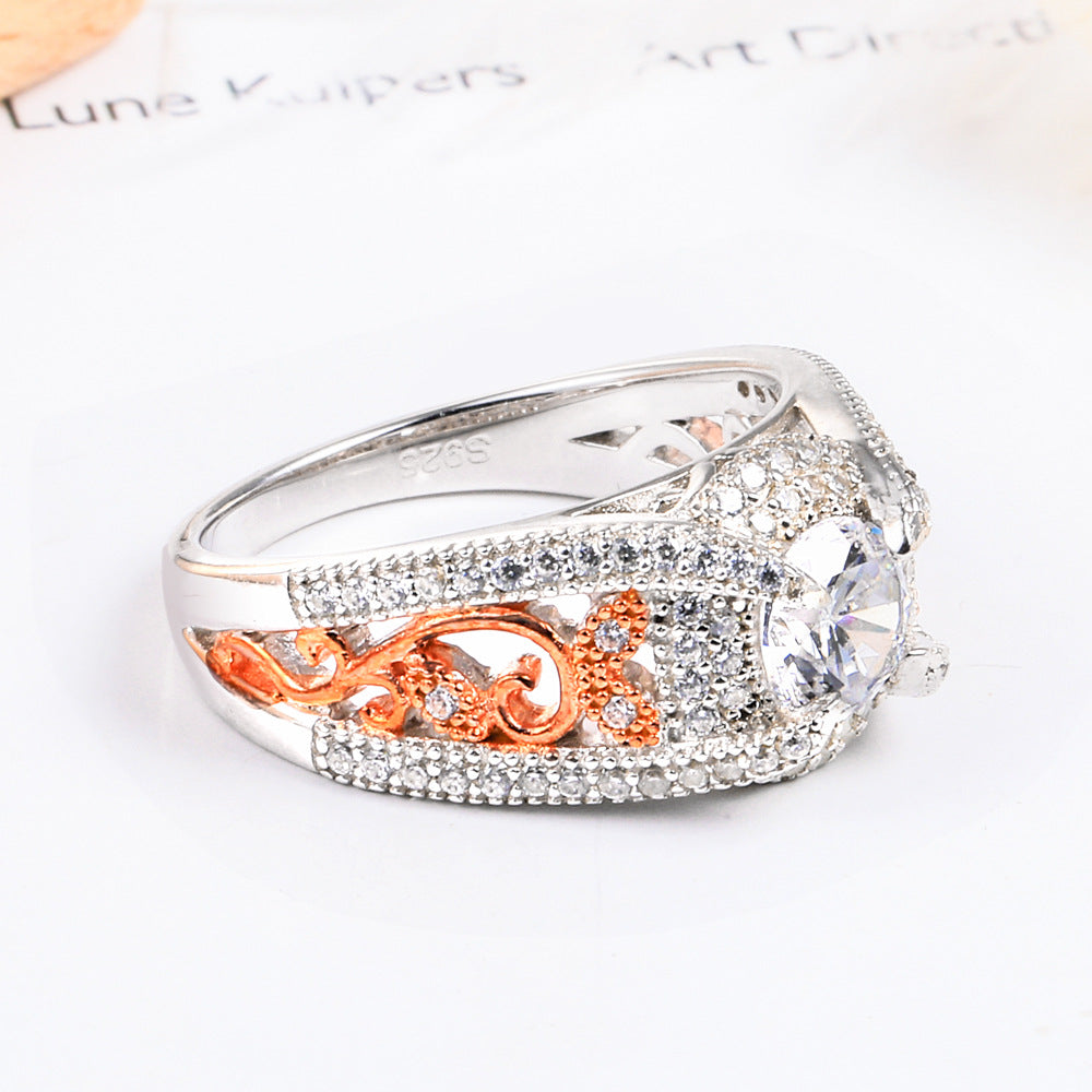 Hollow Leaf Round Cut Sterling Silver Ring