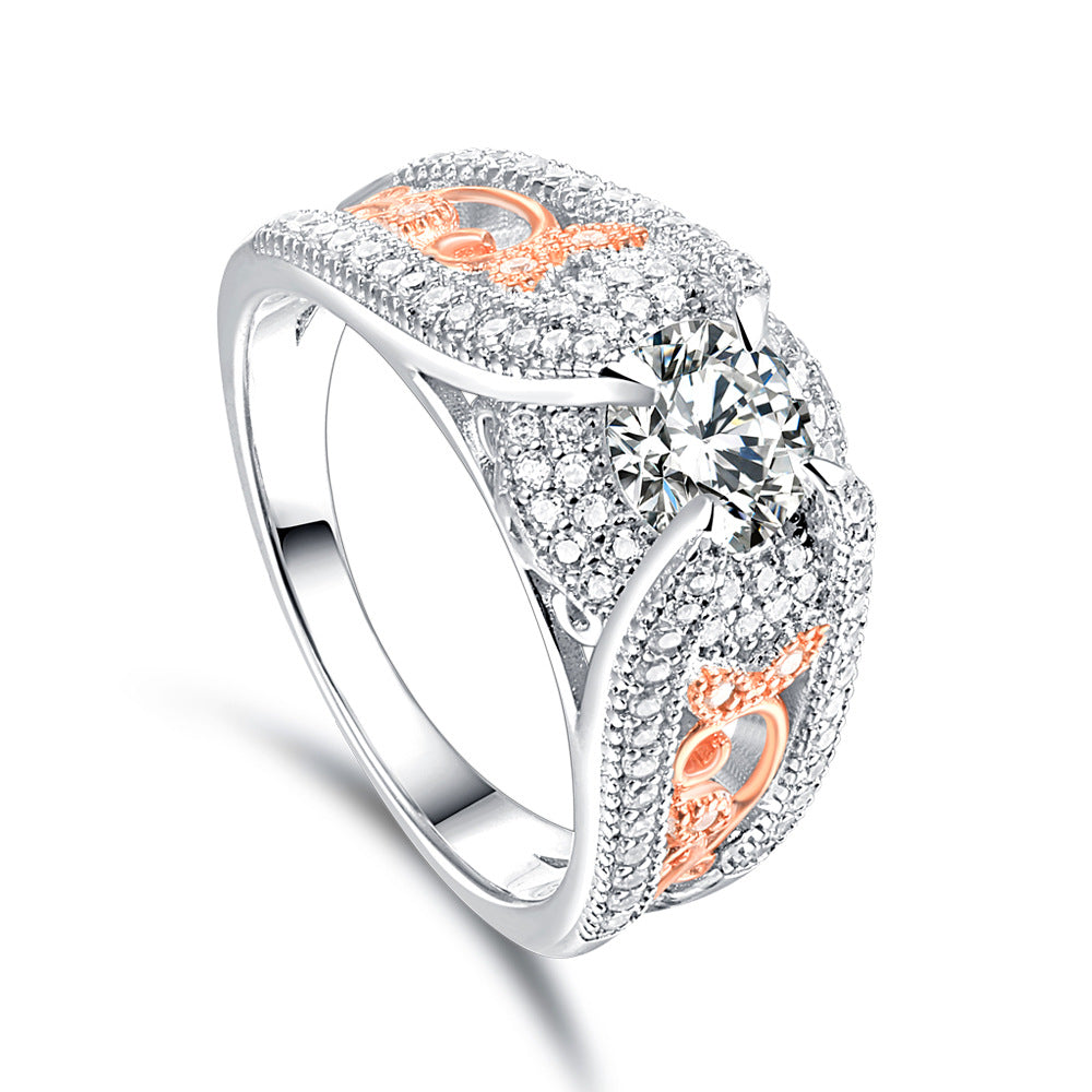 Hollow Leaf Round Cut Sterling Silver Ring