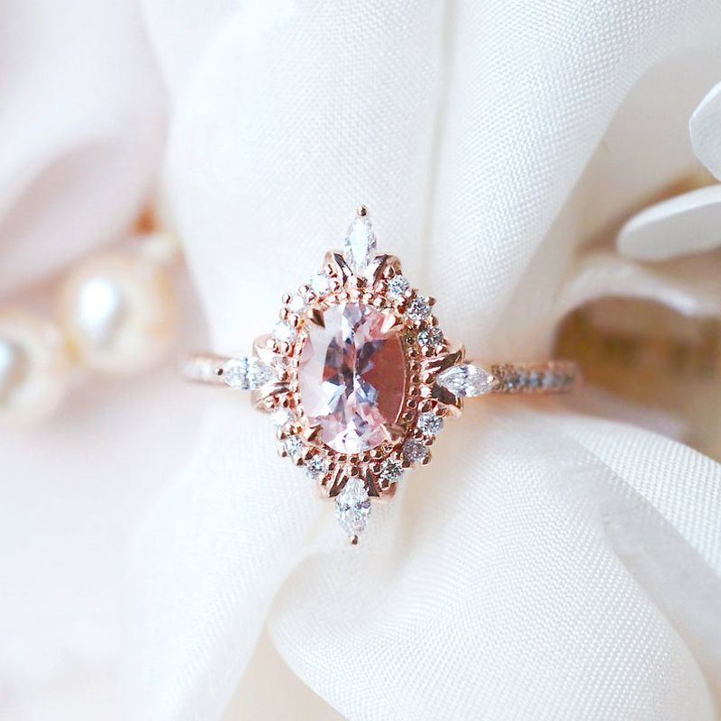 Oval Cut Vintage Synthetic Morganite Sterling Silver Ring