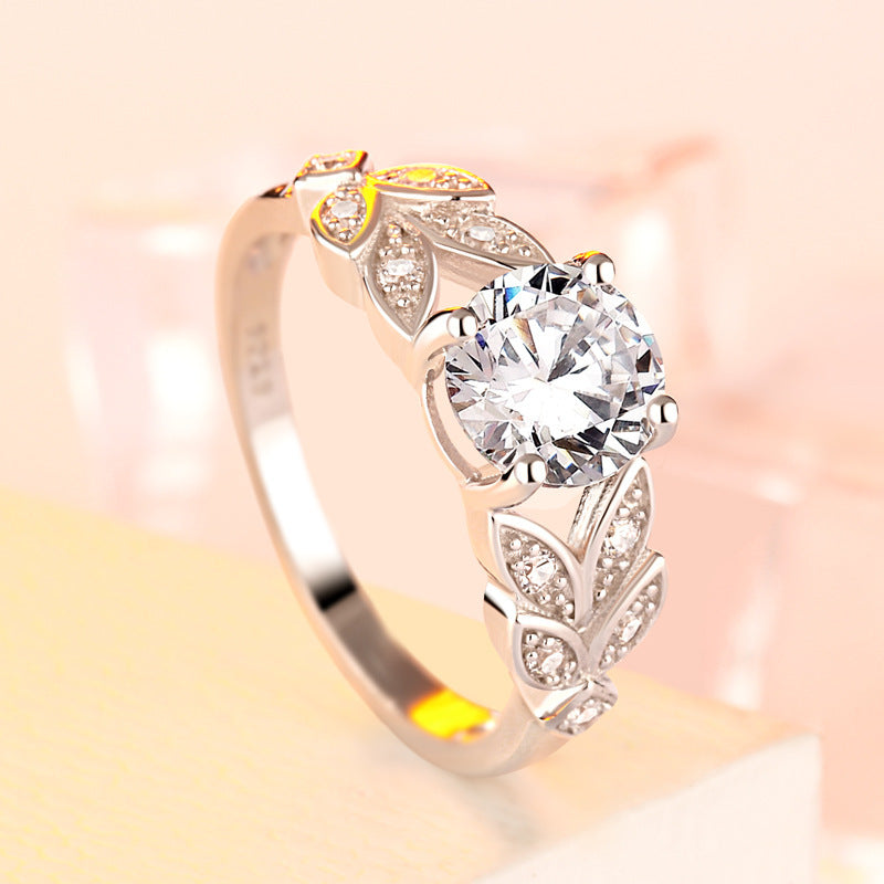 Stunning Butterfly Round Cut Sterling Silver Ring For Women