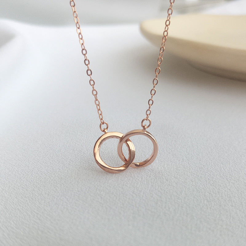 Interlocking Ring Round Cut Sterling Silver Necklace