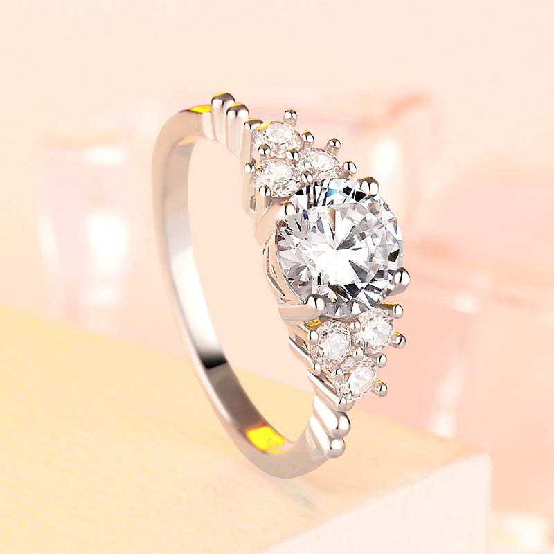 Surrounded Round Cut Sterling Silver Ring-TL-Juri Elle