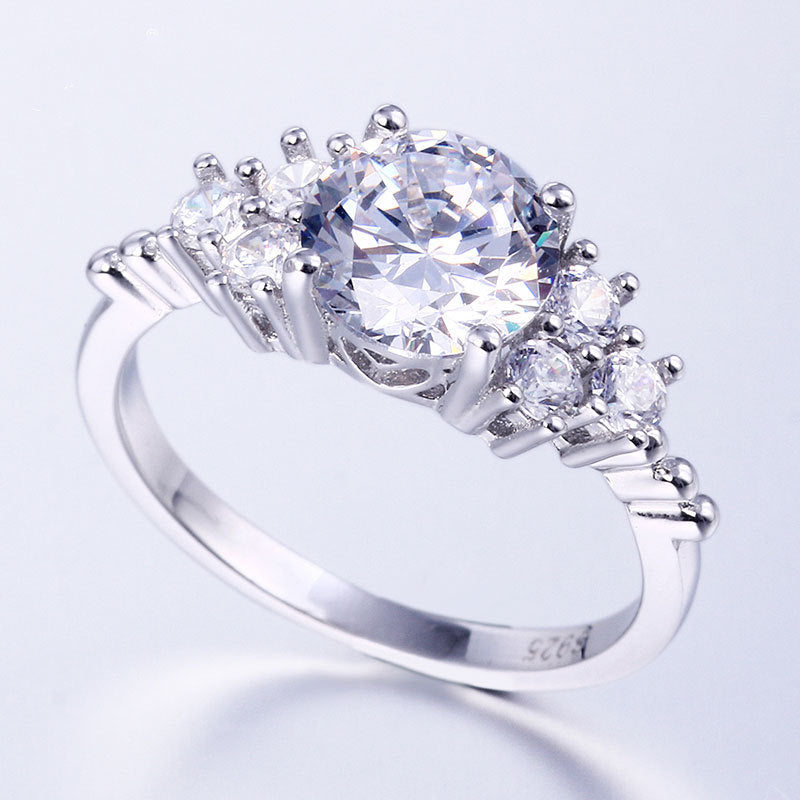 Surrounded Round Cut Sterling Silver Ring-TL-Juri Elle