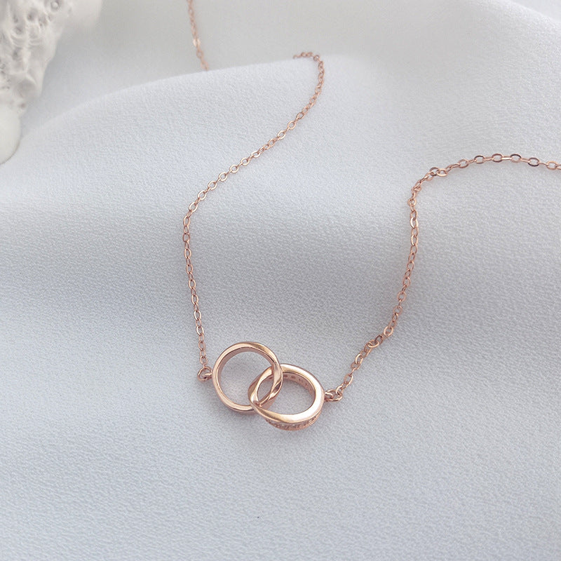 Interlocking Ring Round Cut Sterling Silver Necklace