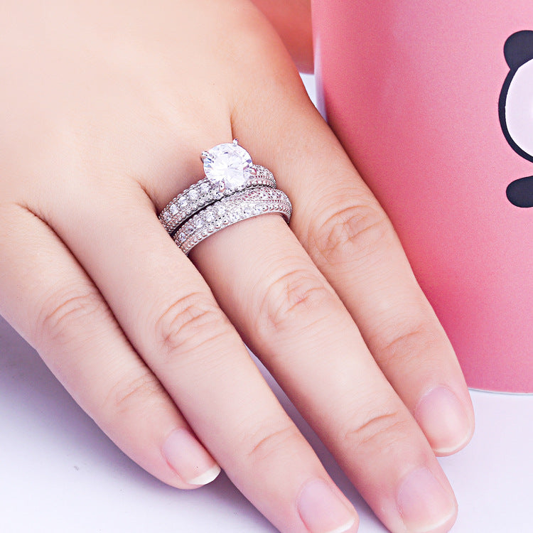 Couple Round Cut Sterling Silver Ring-TL-Juri Elle