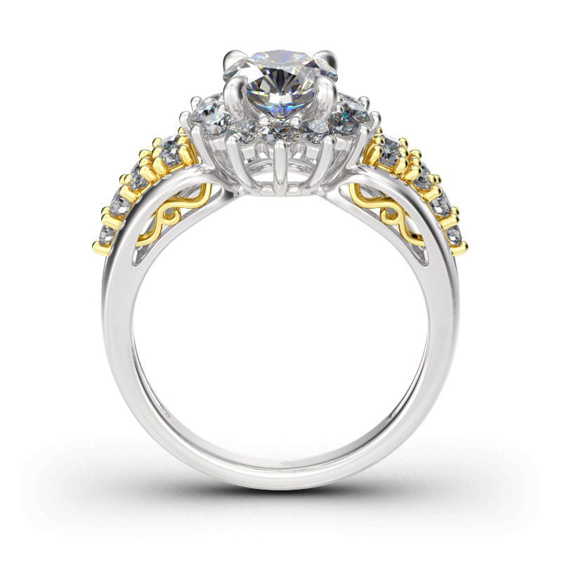 Floral Halo Round Cut Sterling Silver Ring