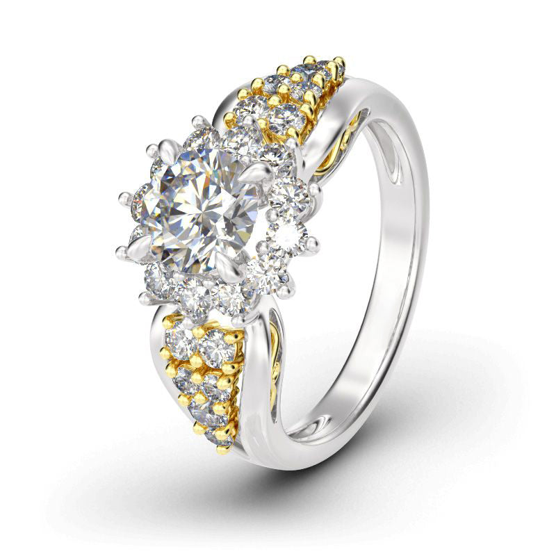 Floral Halo Round Cut Sterling Silver Ring