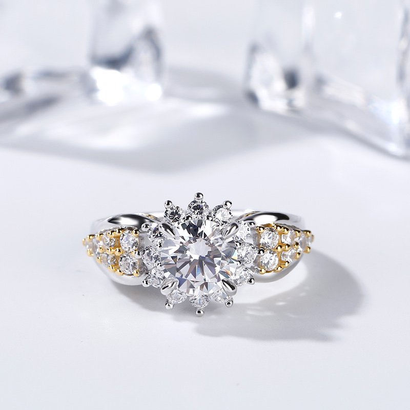 Floral Halo Round Cut Sterling Silver Ring