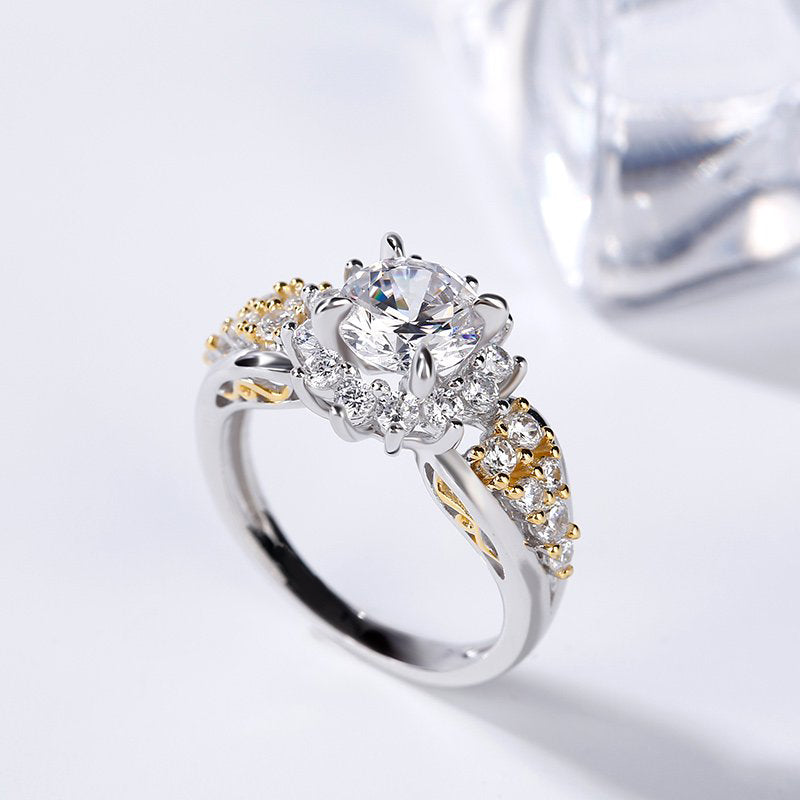 Floral Halo Round Cut Sterling Silver Ring