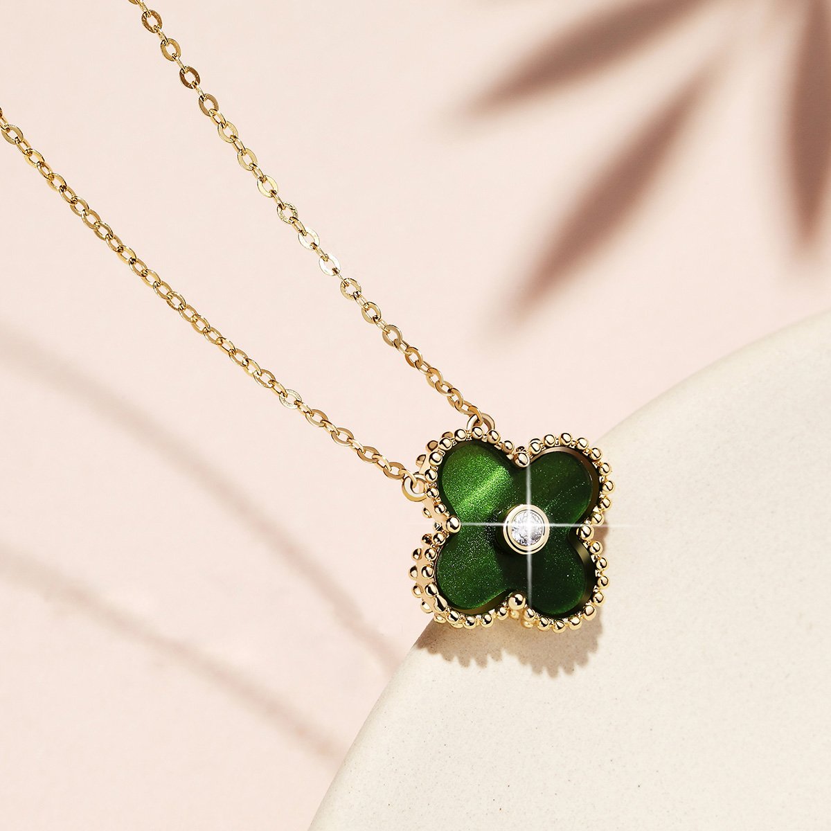 Pleasingly Simple Resin Round Cut Plated 14K Gold Necklace