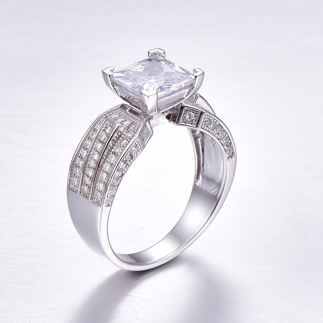 Pure Princess Cut Sterling Silver Ring-ZX-Juri Elle