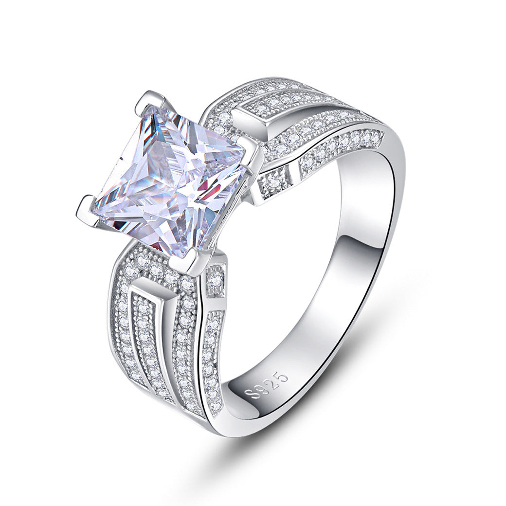 Pure Princess Cut Sterling Silver Ring-ZX-Juri Elle