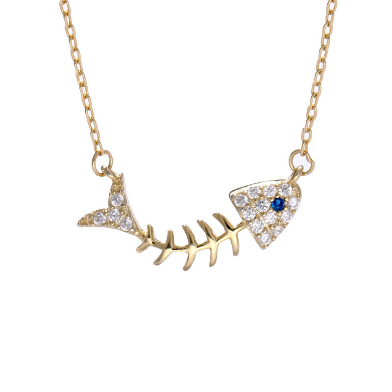Classic Fish Bone Round Cut Sterling Silver Plated Platinum Necklace