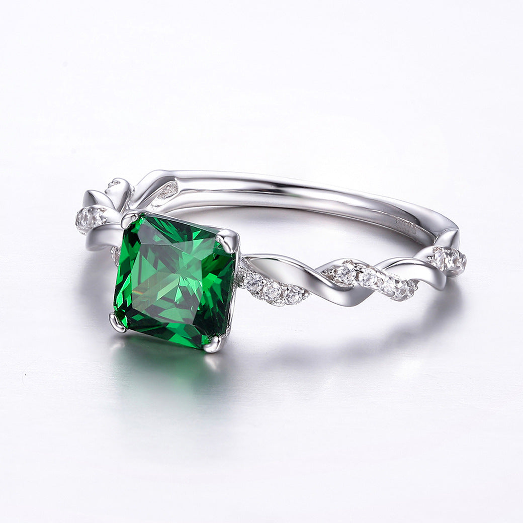 Shiny Princess Cut Sterling Silver Ring-ZX-Juri Elle