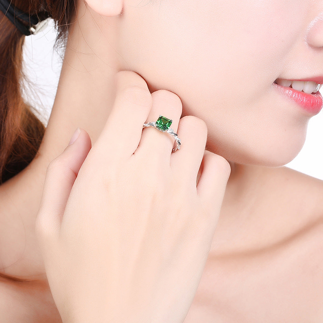 Shiny Princess Cut Sterling Silver Ring-ZX-Juri Elle