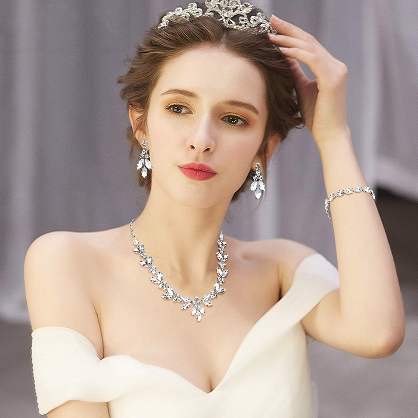 Necklace Earrings Bracelet Set Wedding Jewelry
