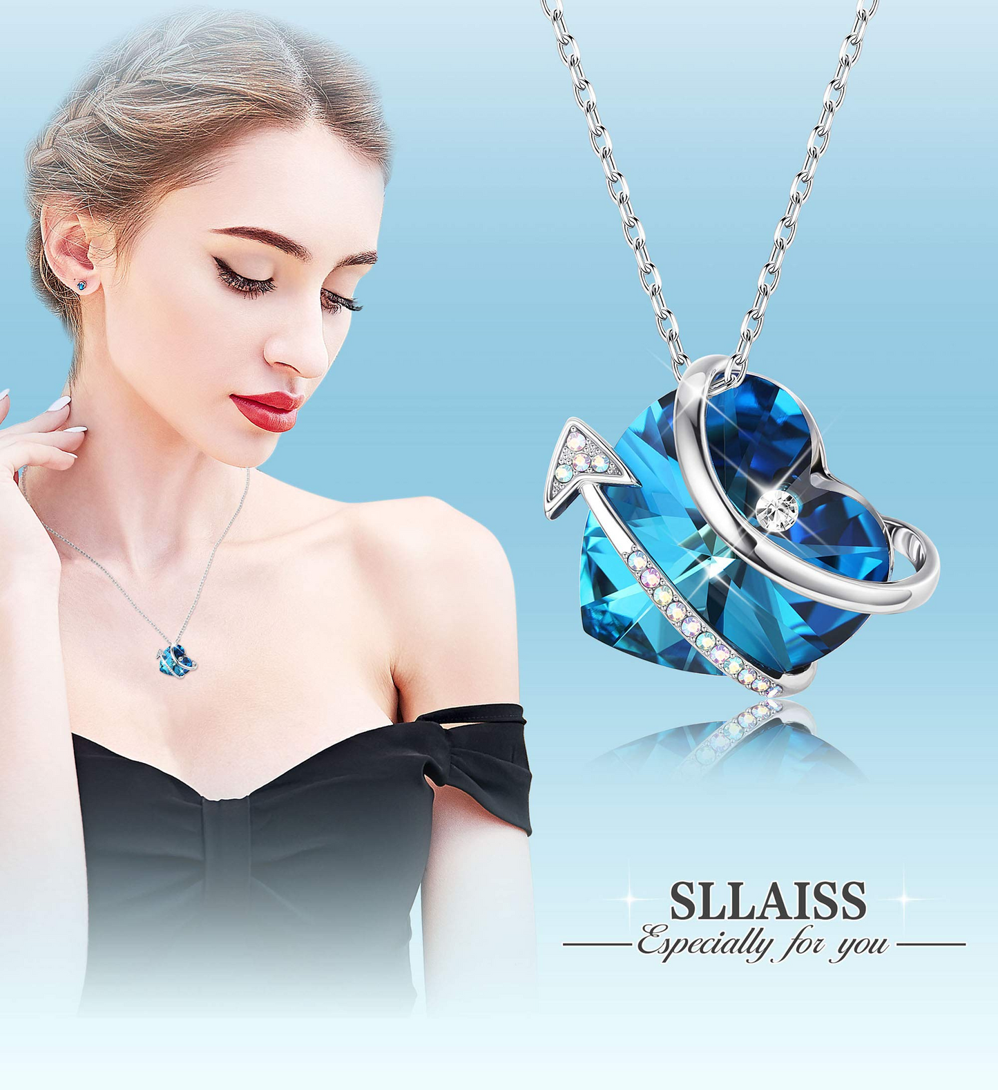 Collier Pendentif Flèche Coeur Bleu