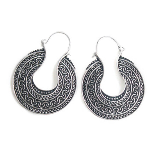 Vintage Bohemian Style Sterling Silver Circle Earrings
