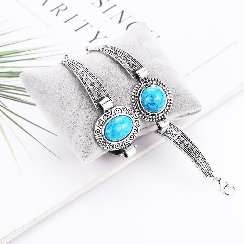 Vintage Carved Turquoise Alloy Bracelet