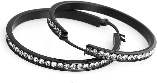 Father's day Womens Stainless Steel Cubic Zirconia Hoop Earrings 35-55mm