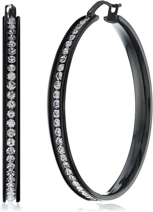 Father's day Womens Stainless Steel Cubic Zirconia Hoop Earrings 35-55mm